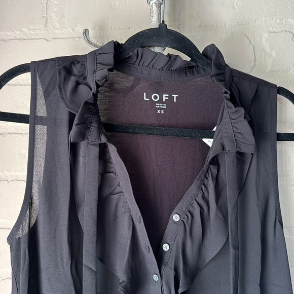 LOFT Tops - Loft black blouse sleeveless tank top xs semi sheer NEW ruffled detail NEW